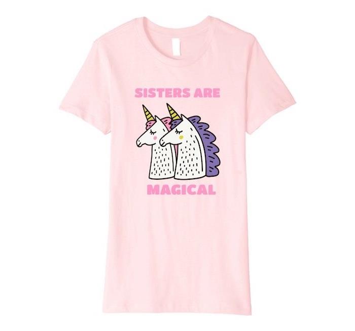 personlig t-shirt rosa färg med en enhörning design och en syster text, syster hjärta gåva