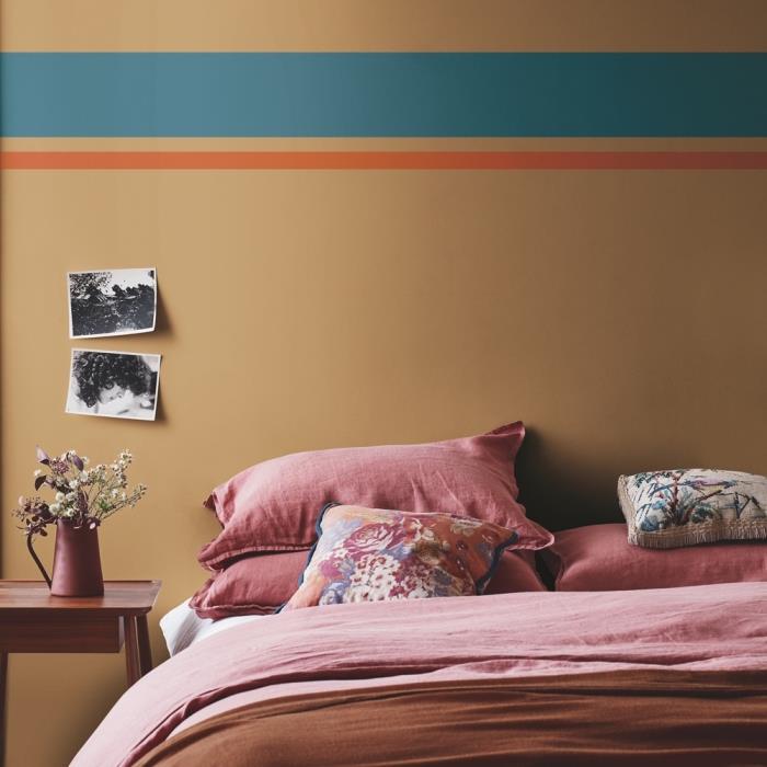 ana vilken färg för ett modernt sovrum, väggfärg i beige nyans, väggar i jordskugga