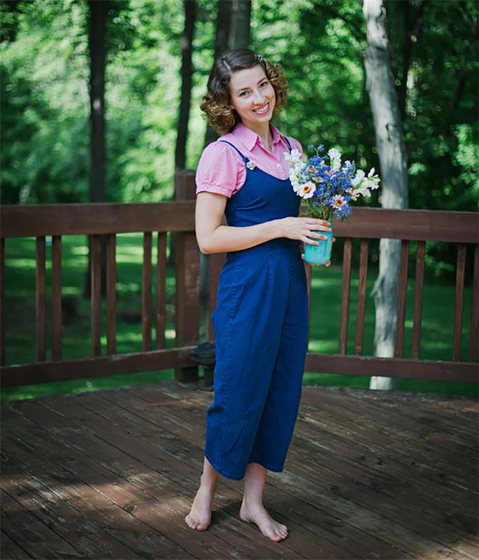 vintage country dungaree style woman's campaign outfit