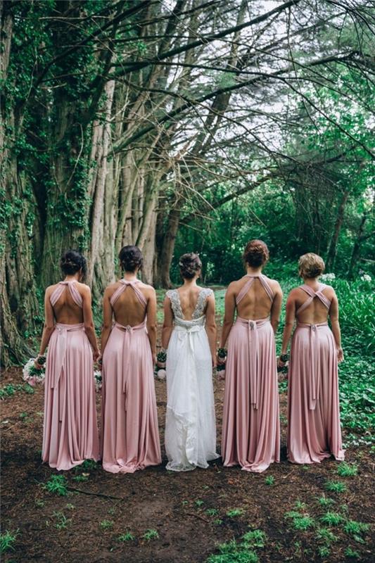 farby oblečenia pre svadobných hostí krajiny bohémske obradné šaty letné šaty pre svadobných hostí pudrová ružová otvorený chrbát