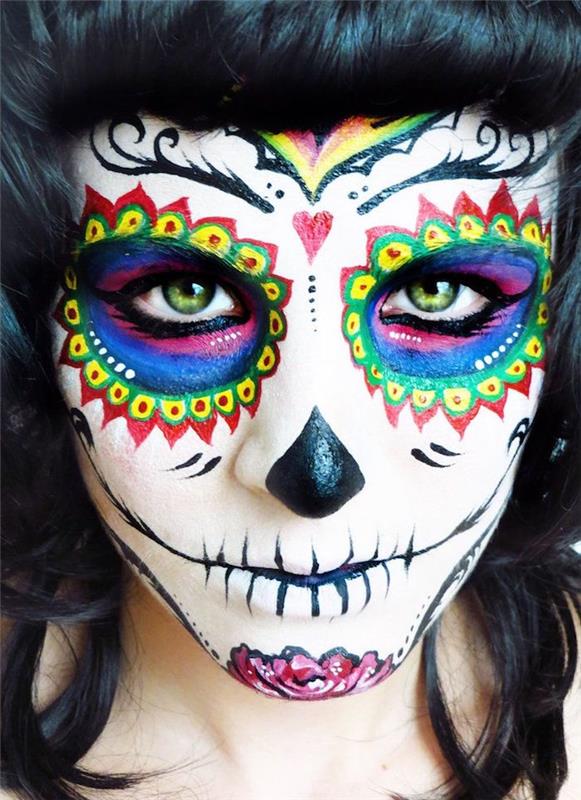 färgstark kvinnlig skelettsmink för fest i mexico -stil