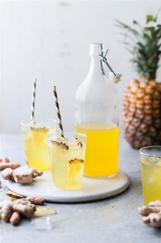 förbered en uppfriskande drink utan socker, iste recept med ananasskivor, lätt kall dryck idé