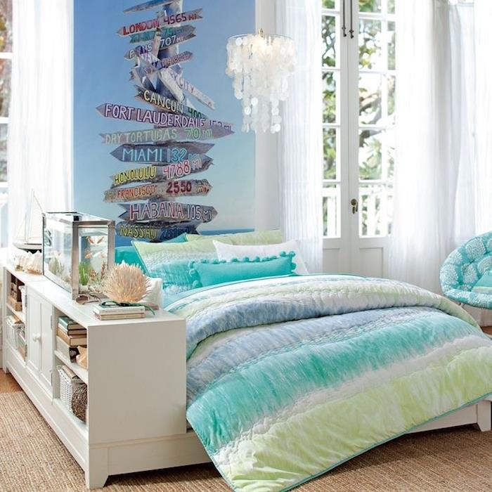 Farebná maľba tapisérie pre dospelých, moderná škandinávska domáca spálňa, spálňa na pláži