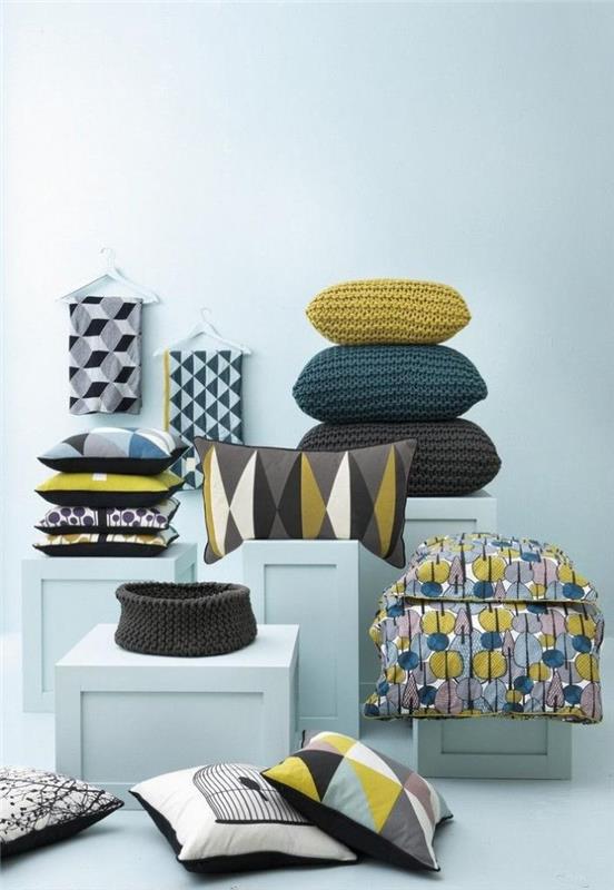 Skandinaviska-tyg-dekorativa-textil-och-stickade kuddar