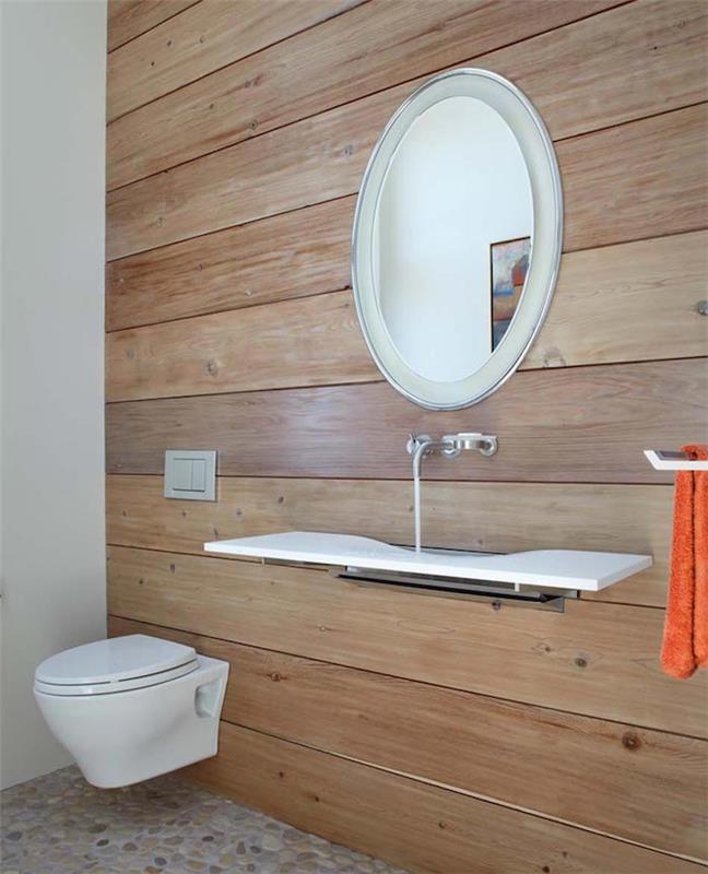 Dekoratívne nápady toalety drevené umývadlo na stenu