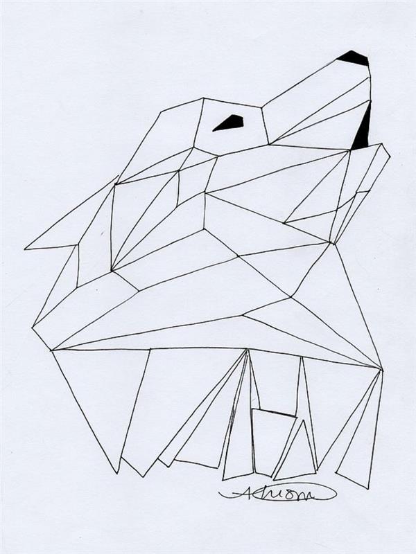 Vackra geometriska djur design enkla teckningar att rita varg, geometrisk varg ritning idé