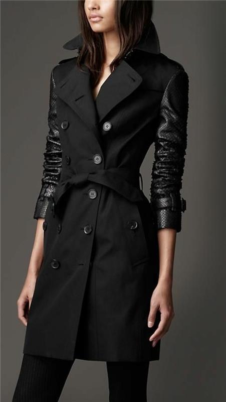 Burberry-mini-woman-black-trench-coat med upprullade ärmar