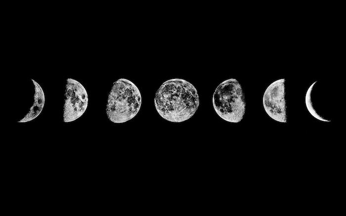 Månens faser hur den förändras med tiden svartvit bild original datorfoto