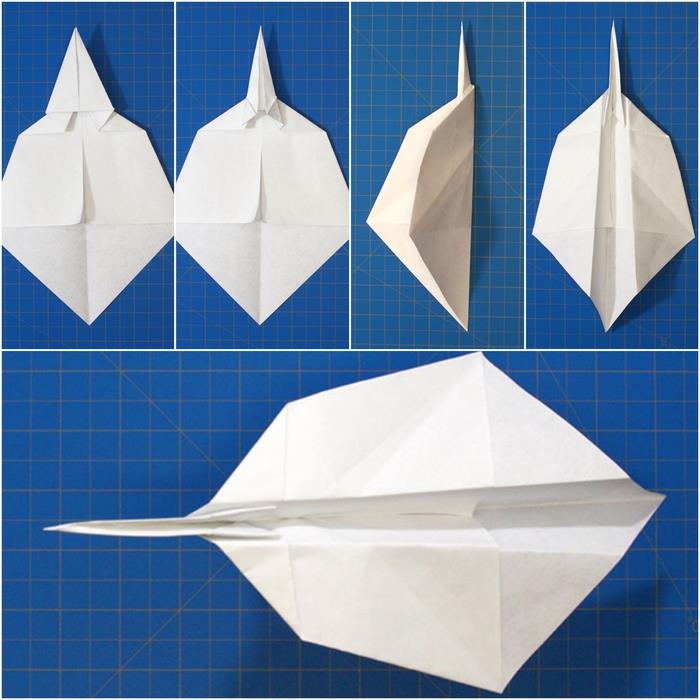 návod origami papierové lietadlo, ktoré letí, originálny model a ľahko sa reprodukuje