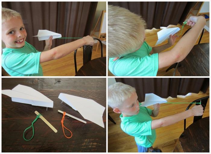 ako vyrobiť lietajúce papierové lietadlo, ľahké origami lietadlo poháňané pružným odpaľovacím zariadením