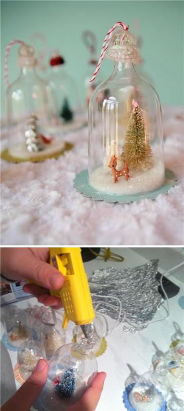 Vyrobte si snehovú guľu, urobte si vlastnými rukami miniatúrny sklenený zvonček na zavesenie na vianočný stromček vyrobený z plastového pohára na víno.