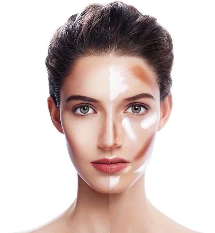 ľahké kontúrovanie, naučte sa nanášať make -up podľa svojej morfológie, žena s hnedými vlasmi a zelenými očami