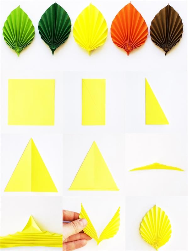 origami skladanie farebných listov, pomocou ktorých môžete urobiť peknú girlandu alebo ozdobný veniec