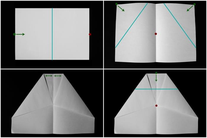 ľahký návod na skladanie papierového lietadla, skladací diagram delta modelu lietadla