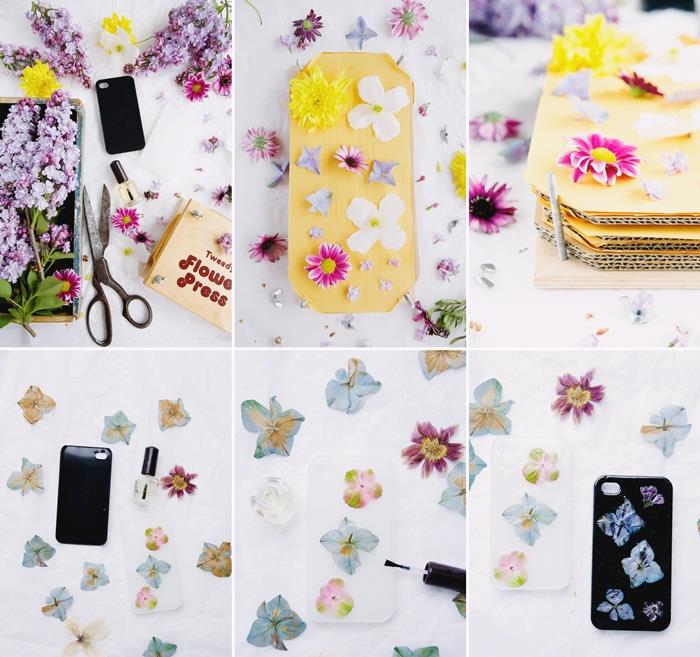 handledning hur man gör modeaccessoar lätt bärbar skapelse med torra blommor nagellack diy smartphonefodral