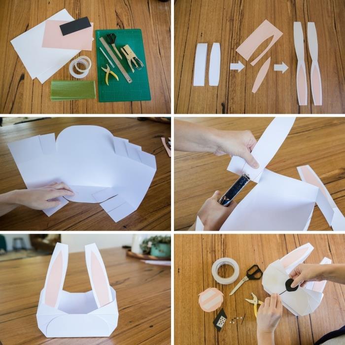 kroky, ktoré je potrebné vykonať, aby ste vyrobili kartónový králik, jednoduchú techniku ​​skladania papiera a vyrobte si tvár z králika