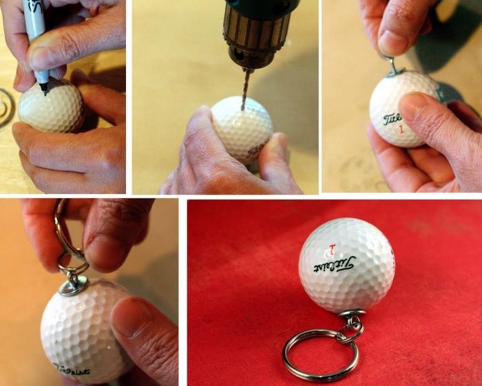 DIY otcov deň ľahký, kroky k vytvoreniu originálnej kľúčenky pre otca s golfovou loptičkou