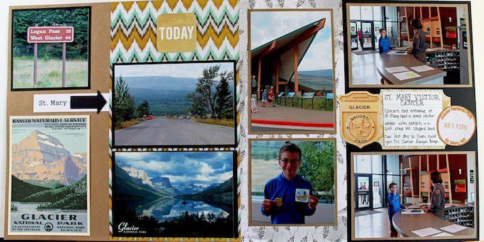 Idé hur man kan anpassa en scrapbookingbok, omslag till resebok, sida med foton och små beskrivningar