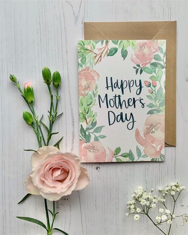 aktivita na deň matiek nápad, ako vyrobiť pohľadnicu s ružovými kvetmi