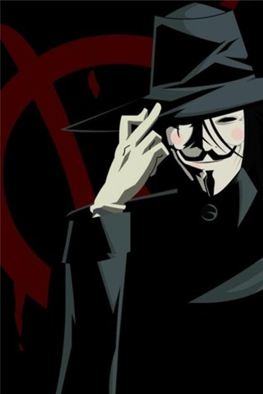 v för vendetta -karaktär, rött v i svart bakgrund, häftiga iphone tapeter