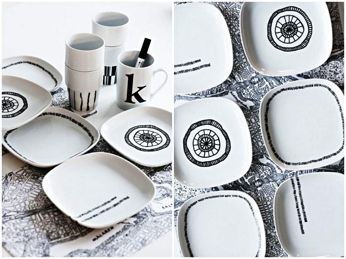 prispôsobte si svoje jedlá porcelánovým filcom, grafickými čiernobielymi taniermi zdobenými porcelánovým filcom