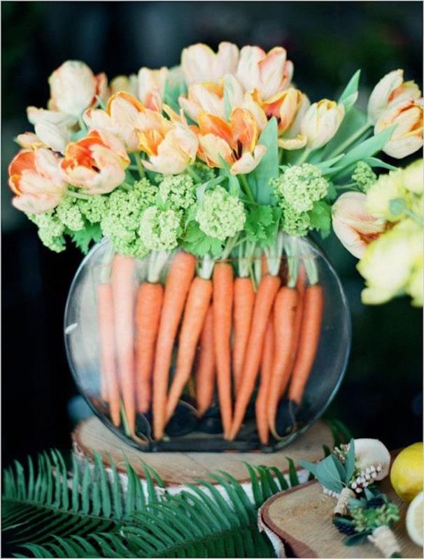 DIY veľkonočné nápady veľkonočné dekorácie váza mrkva a gleuts