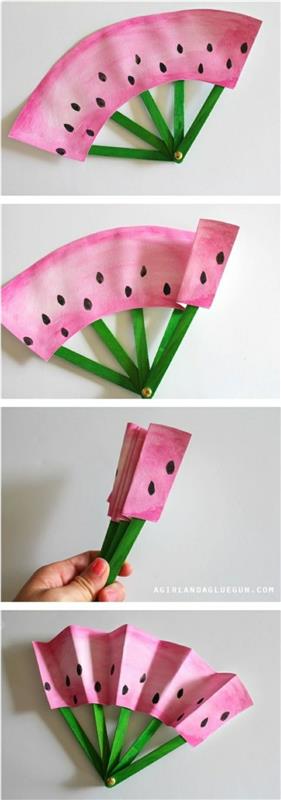 Idee lavoro creativo con la realizzazione di un ventaglio di carta a forma di anguria
