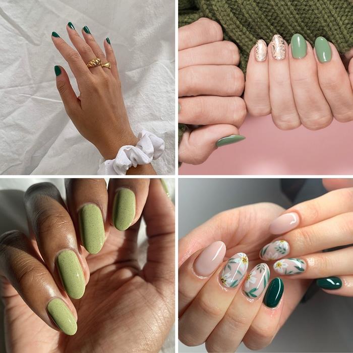 jarný lak na nechty zelená manikúra pastelové odtiene kvetinové vzory ľahký jarný nail art