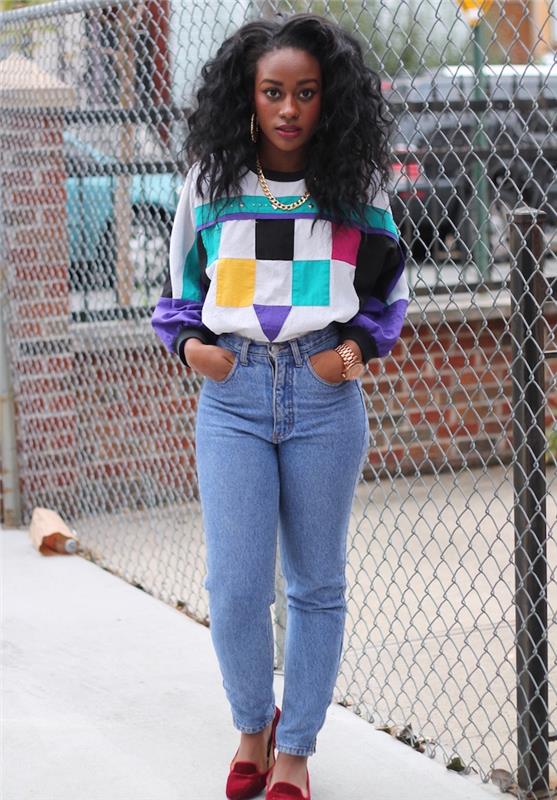 vintage outfit 90s jean leveis retro top 80s pastell sweatshirt