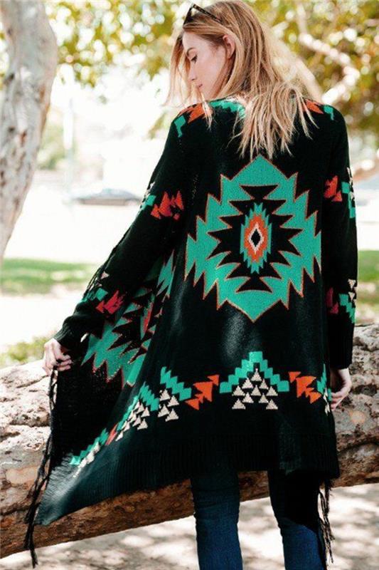 etniska kläder, svart navajo -kappa med traditionella navajo -motiv, elegant etniskt kappmönster