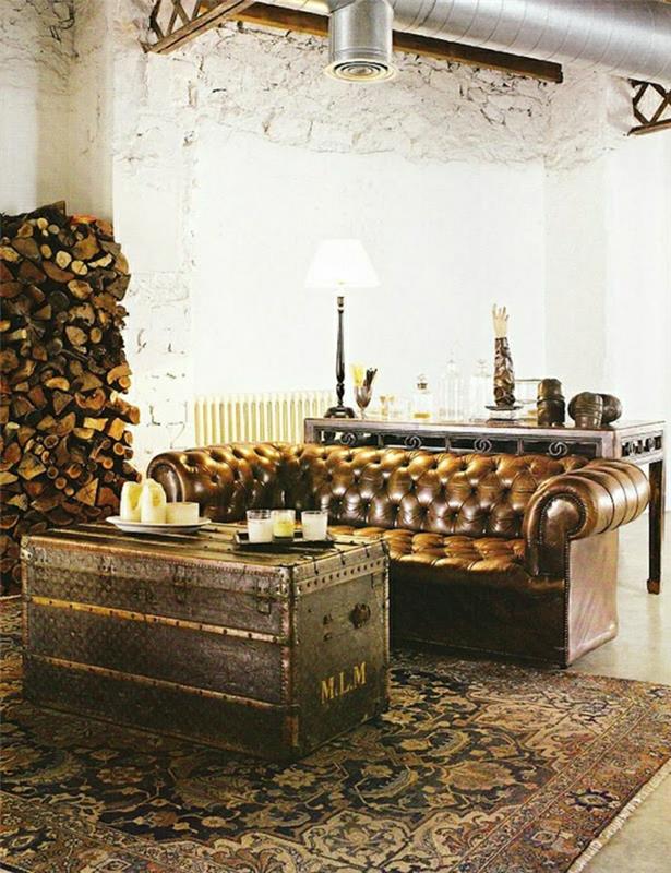 vintage-kožená-obývačka-hnedá-sedačka-pohodlná-obývačka-farebná-koberec-stolík