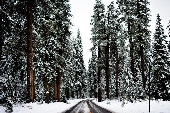 resa och äventyrstema foto till jul, dator tapet med roadtrip foto i ett snöigt berg
