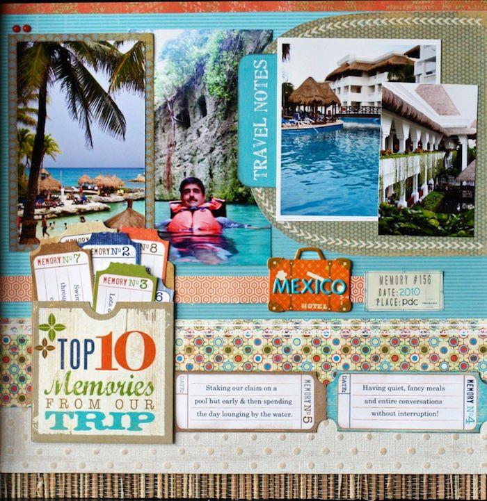 Scrapbookingresa till Mexiko, hur man gör en resedagbok, bilder inramade med washi -tejp och små taggar av stunder att minnas